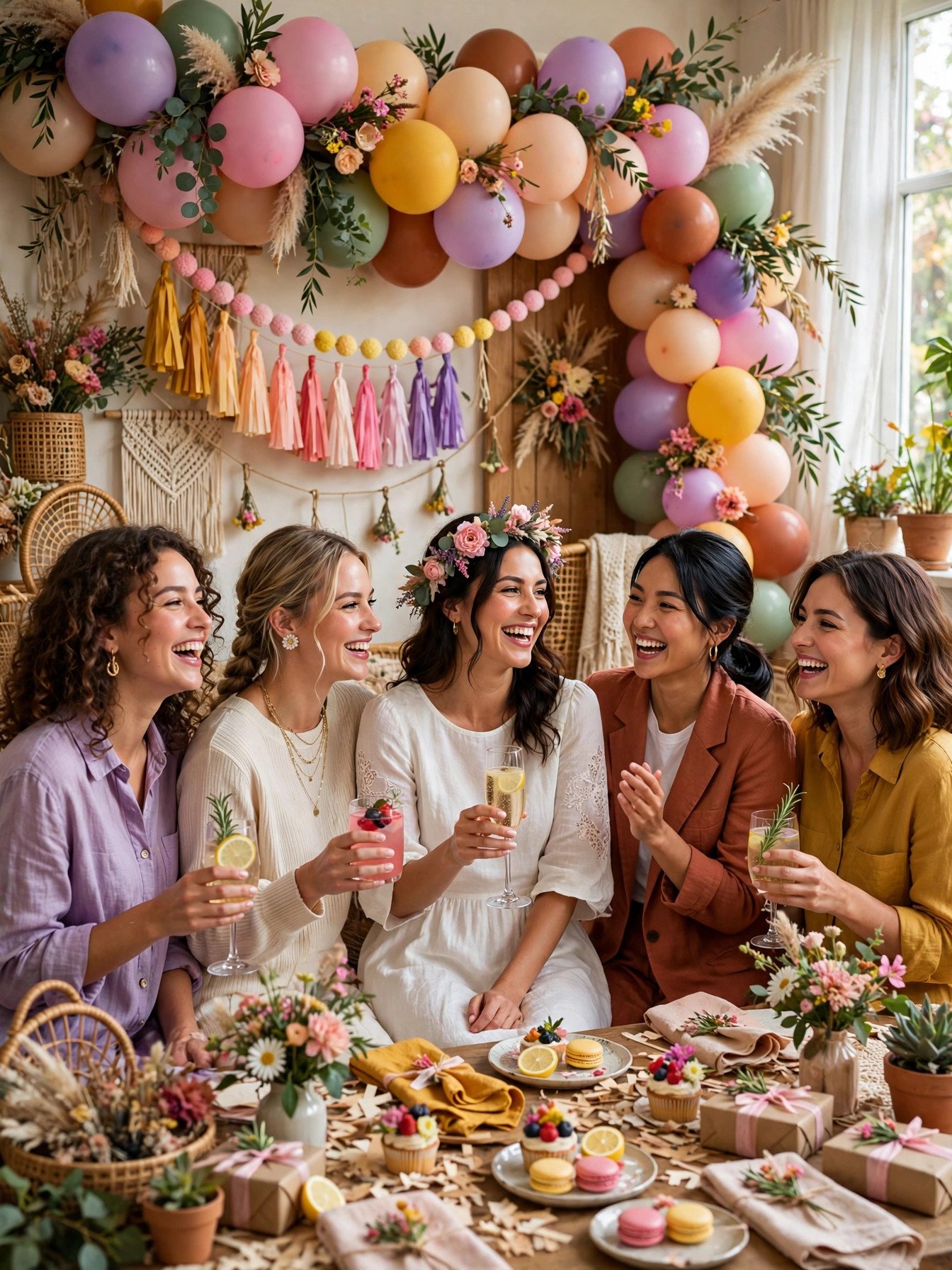 Creative bridal shower theme with colorful DIY decorations and happy guests