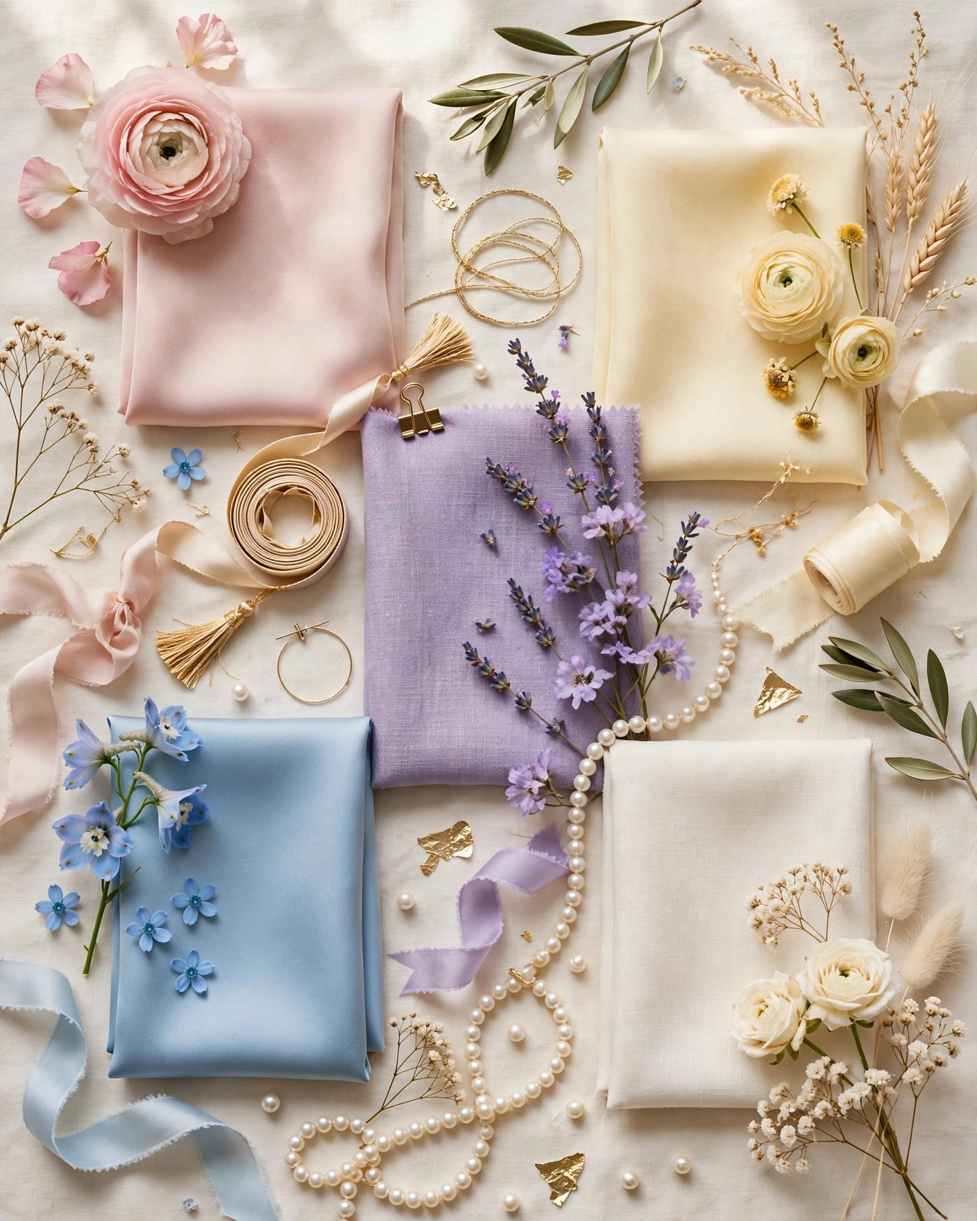 Bridgerton bridal shower color palette mood board in blush lavender and gold