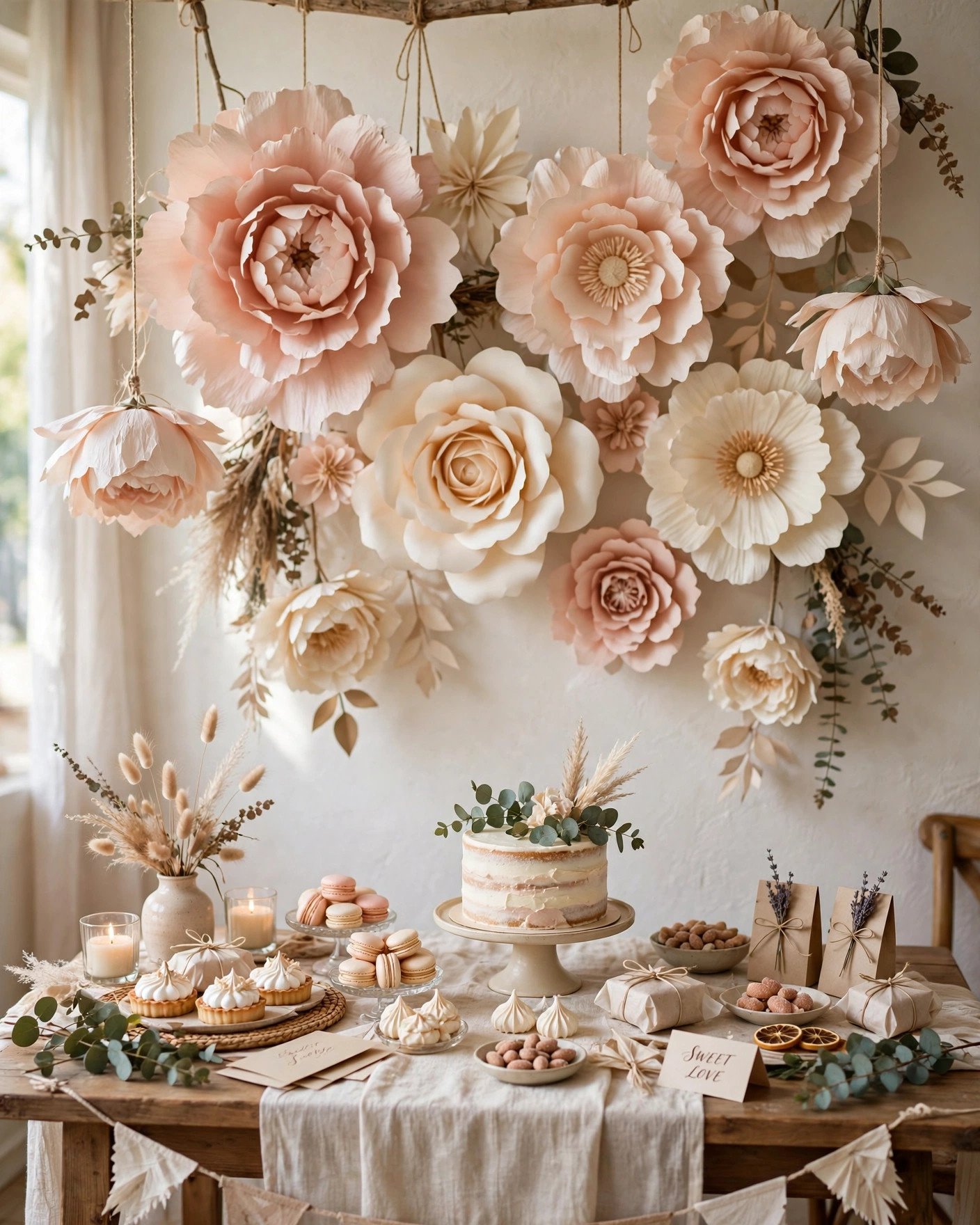 Giant paper flowers wedding decor handmade budget craft