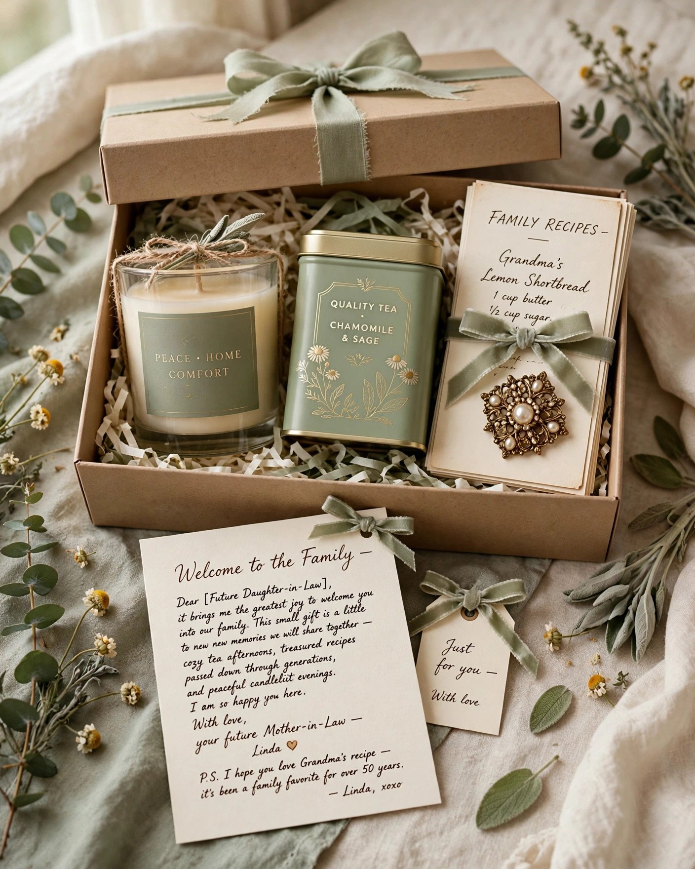 Elegant welcome gift box from future mother-in-law for the bride