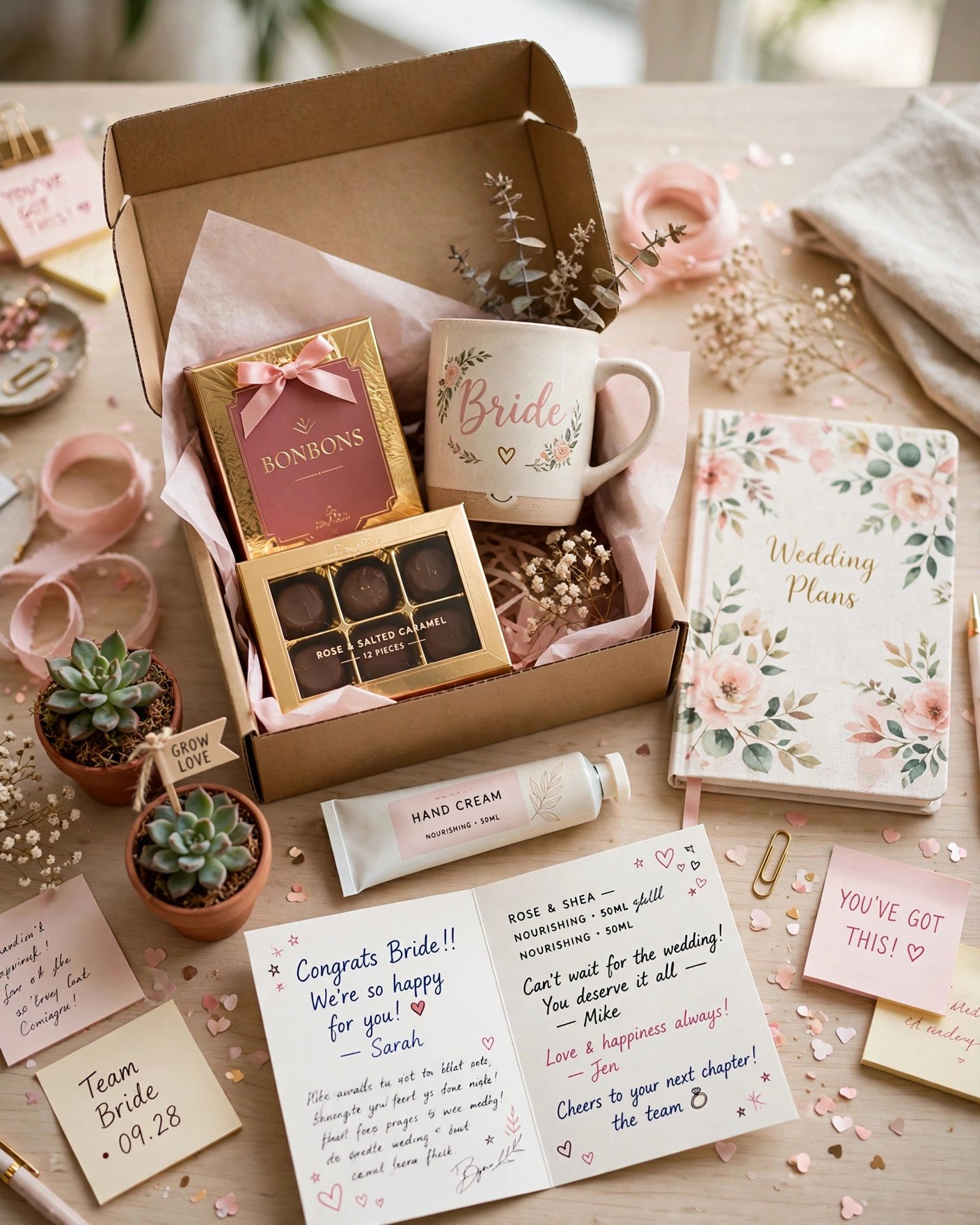 Fun office gift box for bride from coworkers with cheerful items
