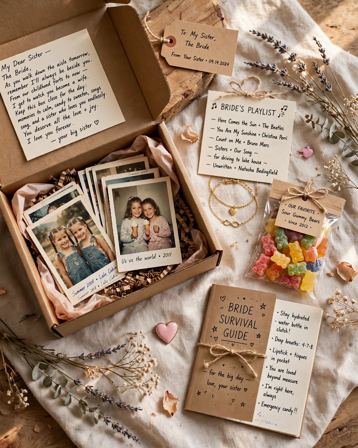 Sister gift box for bride with childhood photos and nostalgic items