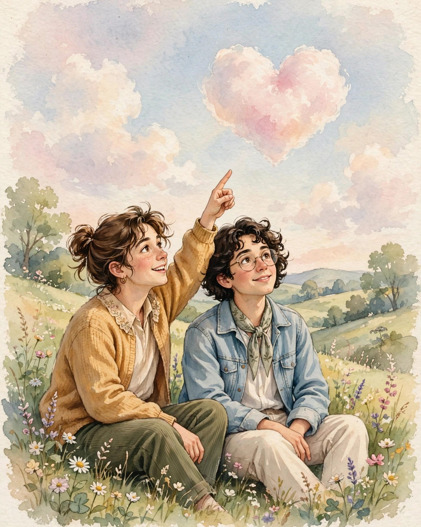 Romantic watercolor style illustration of a couple's favorite day
