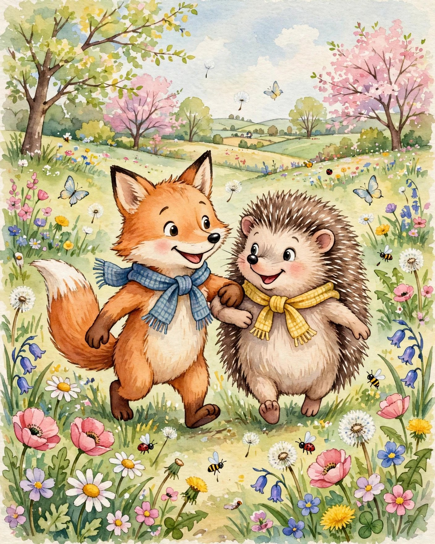 Heartwarming watercolor style illustration of two best friends together