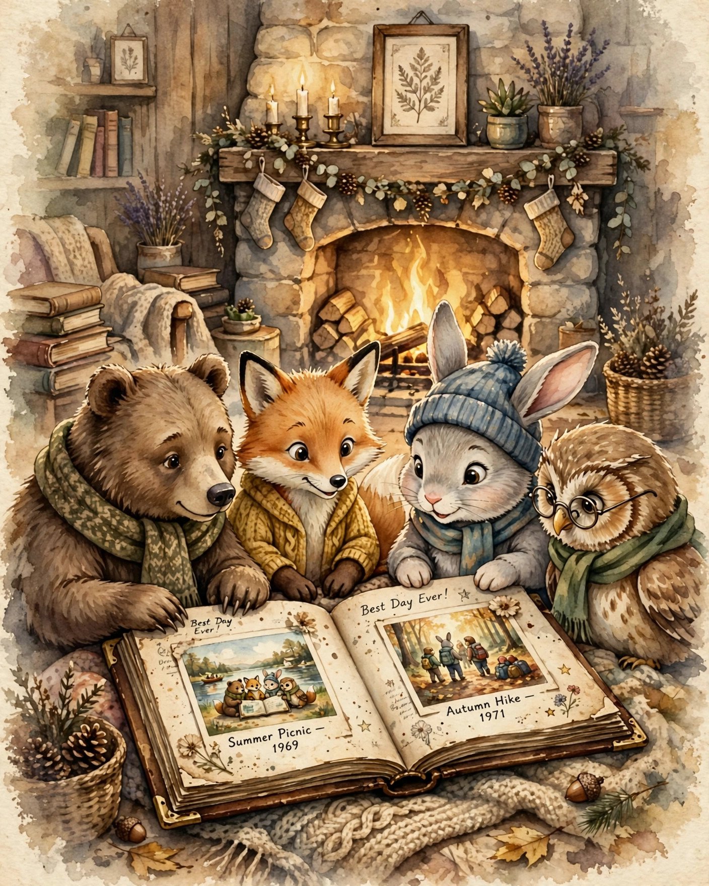 Nostalgic watercolor style illustration of happy memories