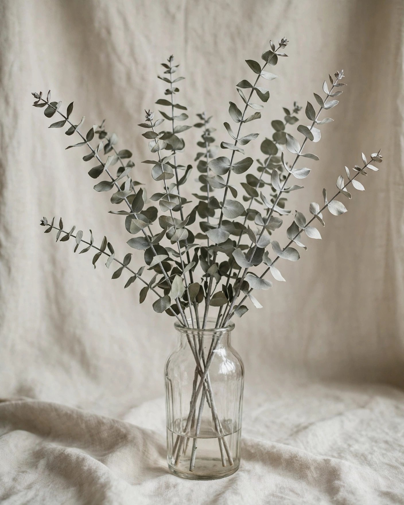 Bleached faux eucalyptus leaves in muted sage tones for vintage wedding decor