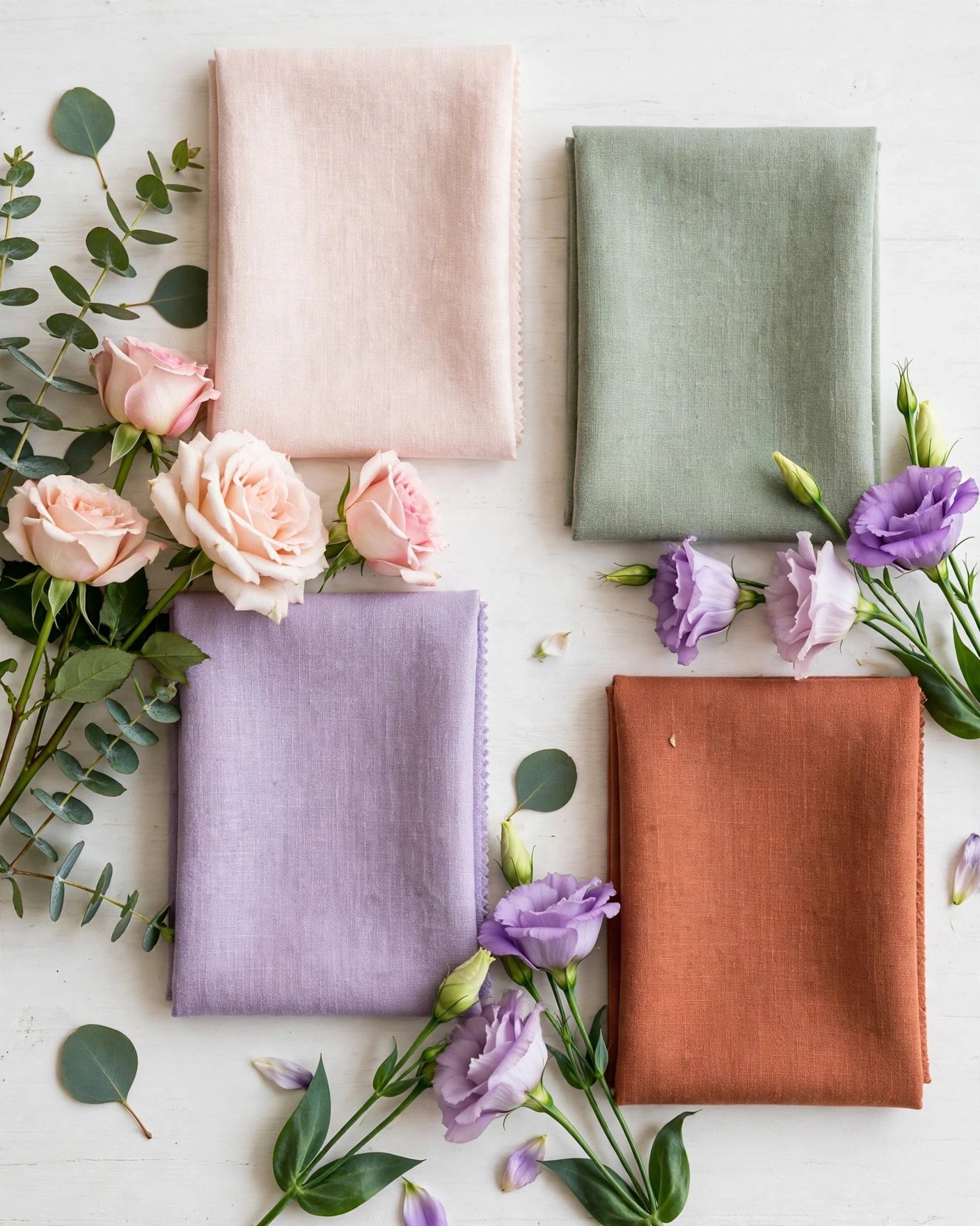 Bridesmaid dress color palette swatches in pastels matched to garden flowers