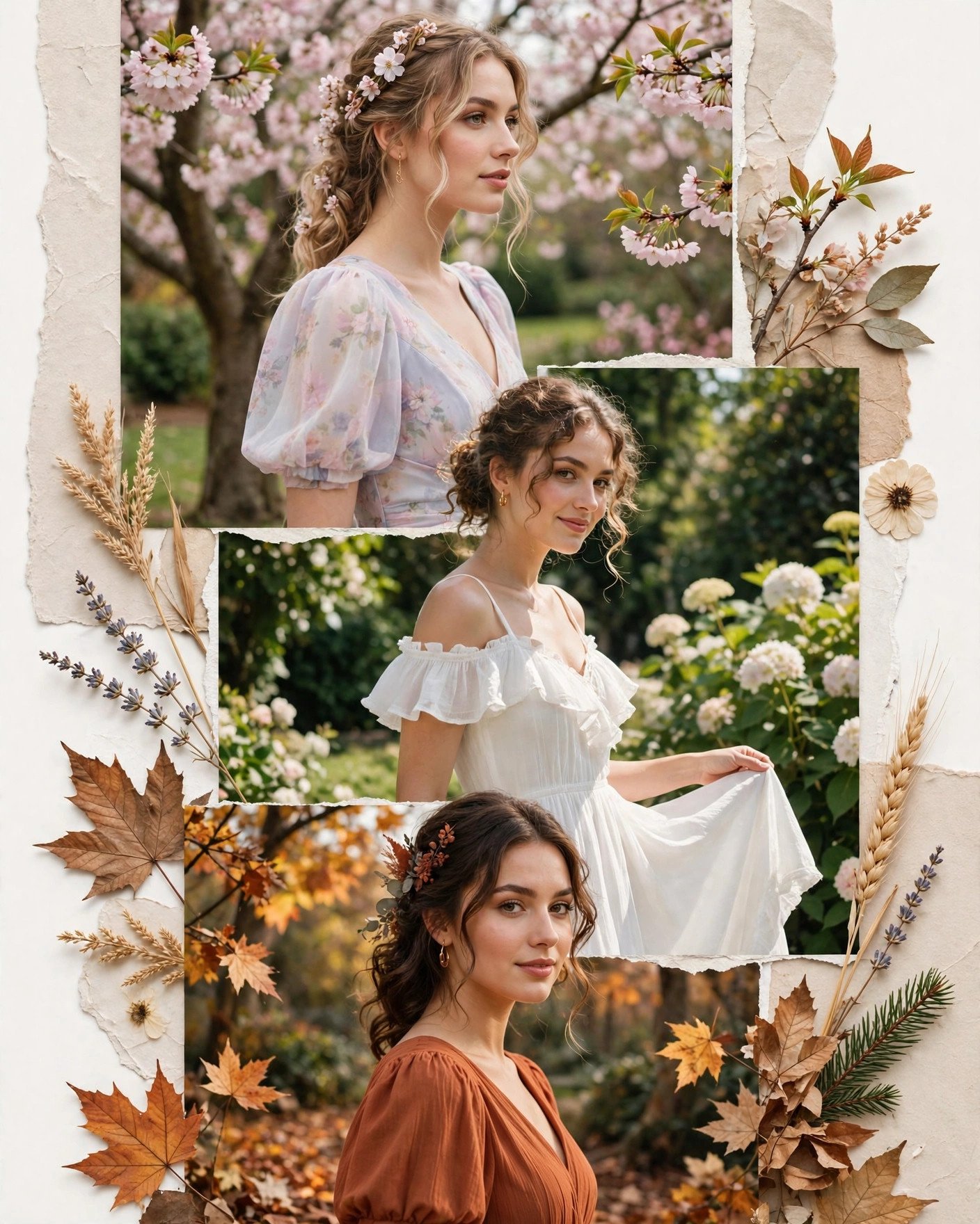 Bridesmaids in seasonal garden wedding dresses from spring pastels to fall earthy tones
