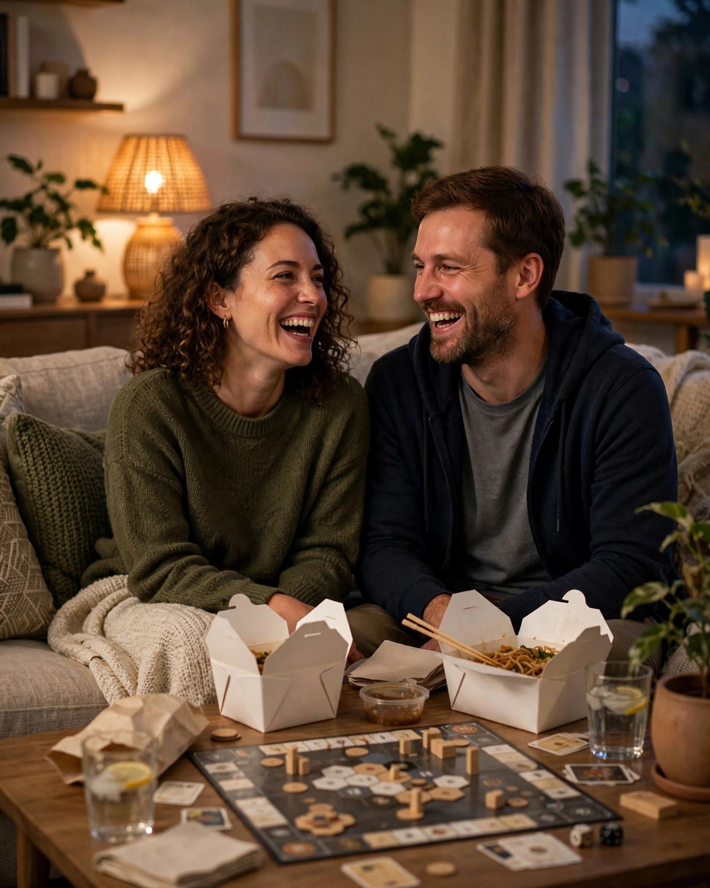 Couple laughing together and enjoying an ordinary happy moment