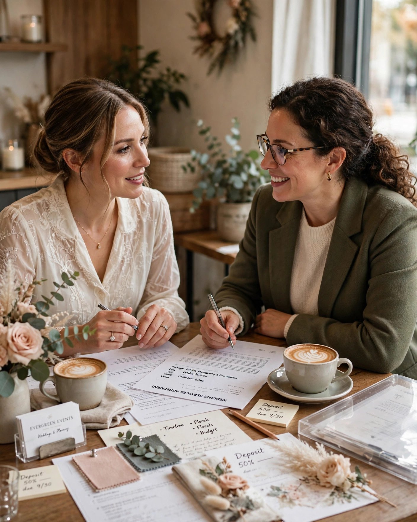 Bride negotiating with a wedding vendor over contract details
