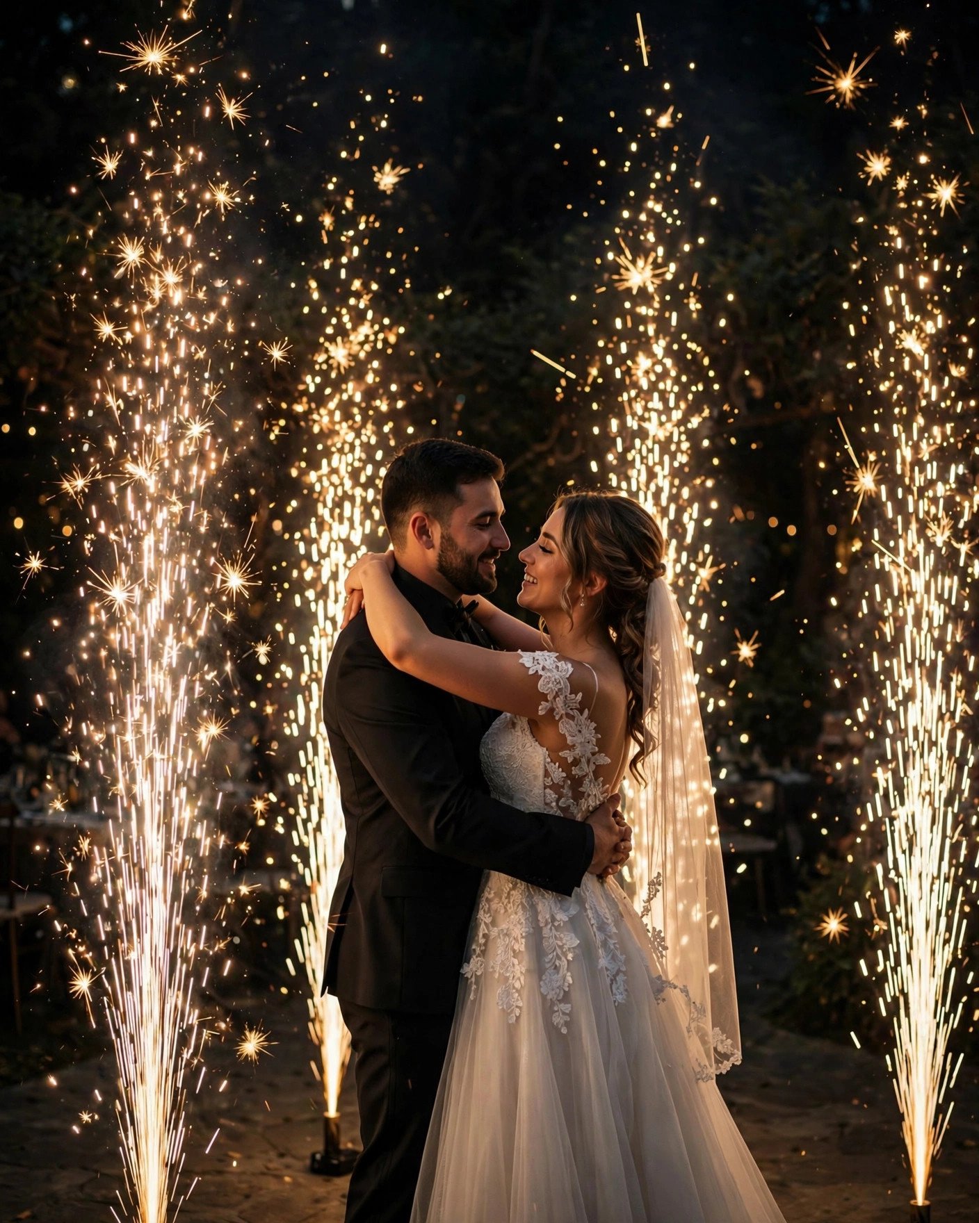 Wedding first dance with cold sparklers creating a jaw-dropping moment