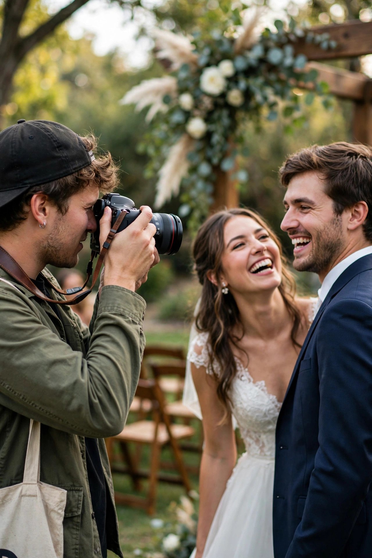 Wedding photographer capturing candid moments at a budget wedding