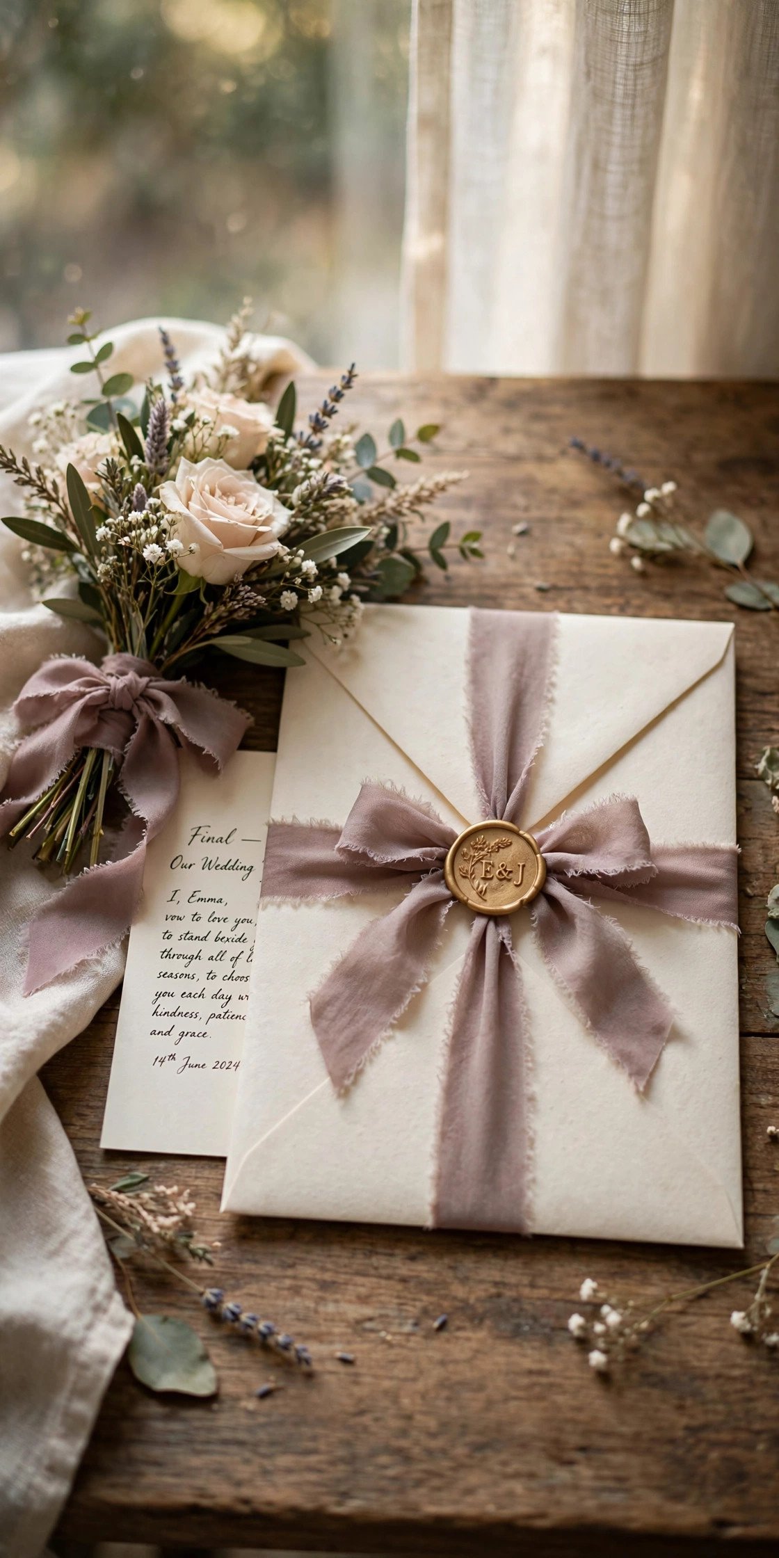 Final wedding vow draft on elegant stationery ready for the ceremony