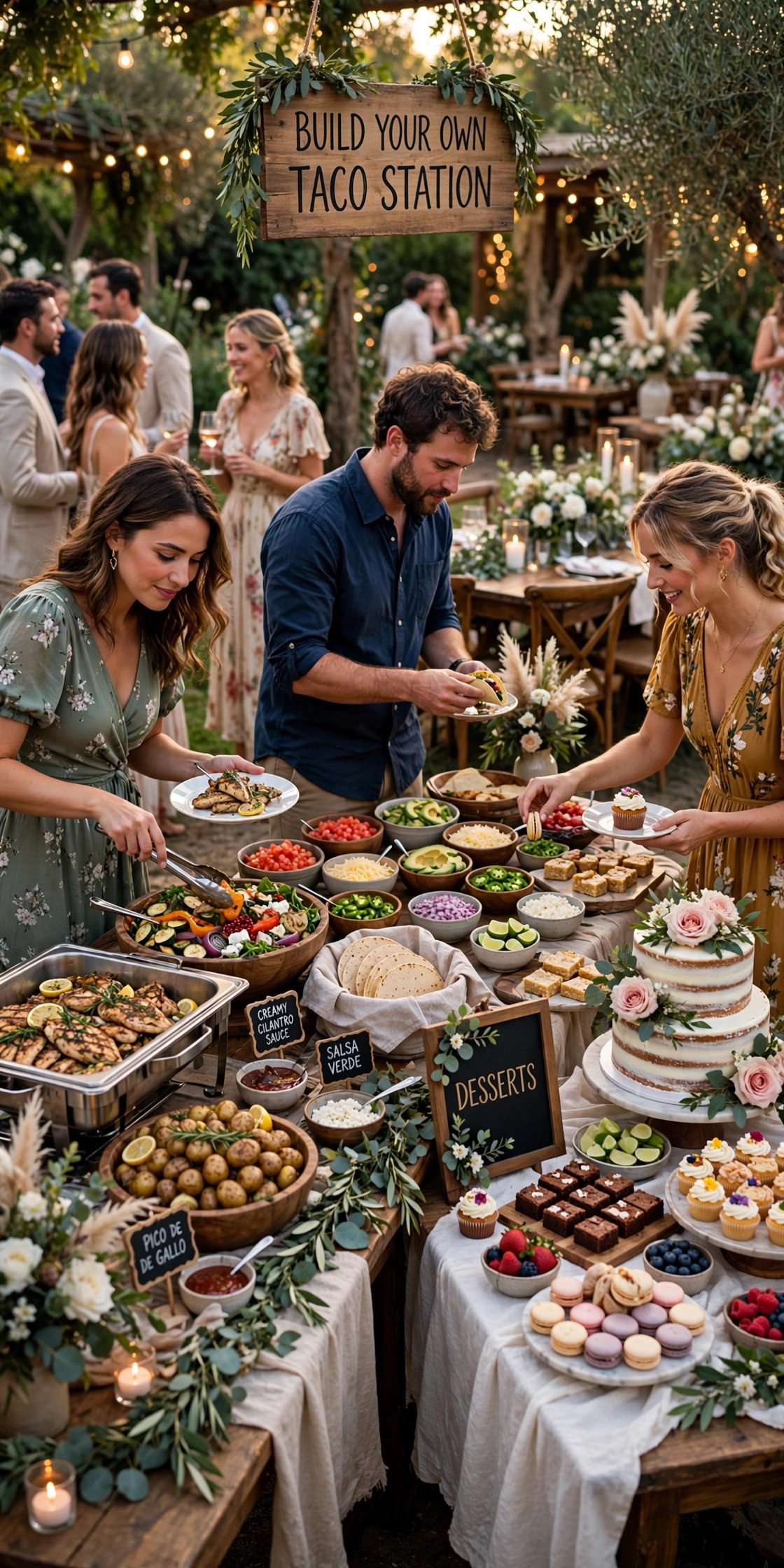 Wedding food format options buffet stations and food truck displayed