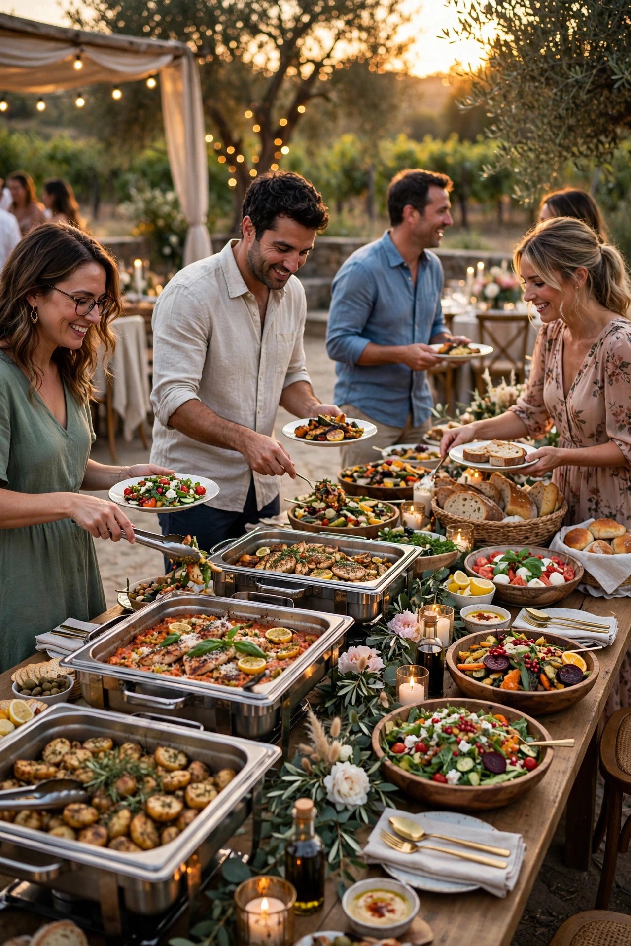 Beautiful budget wedding buffet with delicious food stations for guests