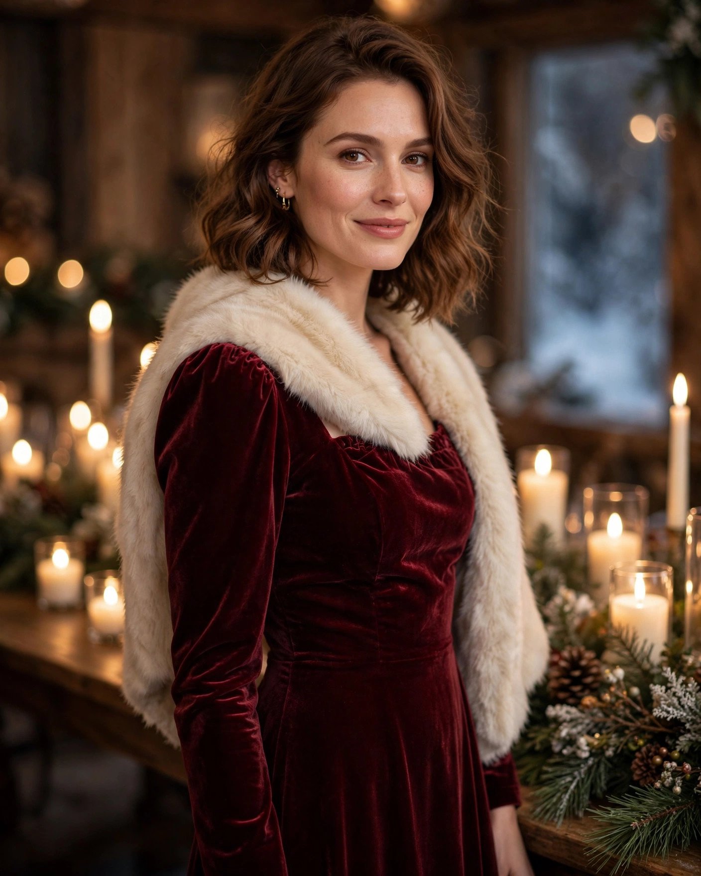 Burgundy velvet midi wedding guest dress for a winter wedding