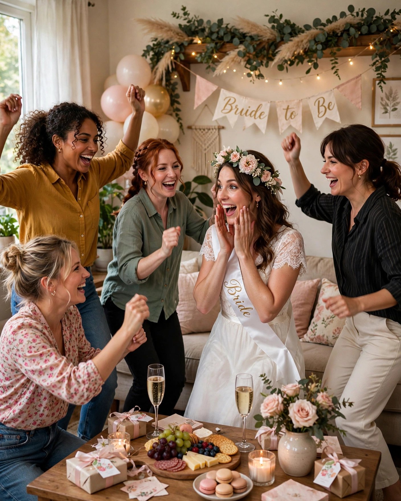 Guests performing a surprise flash mob dance for the bride at her shower
