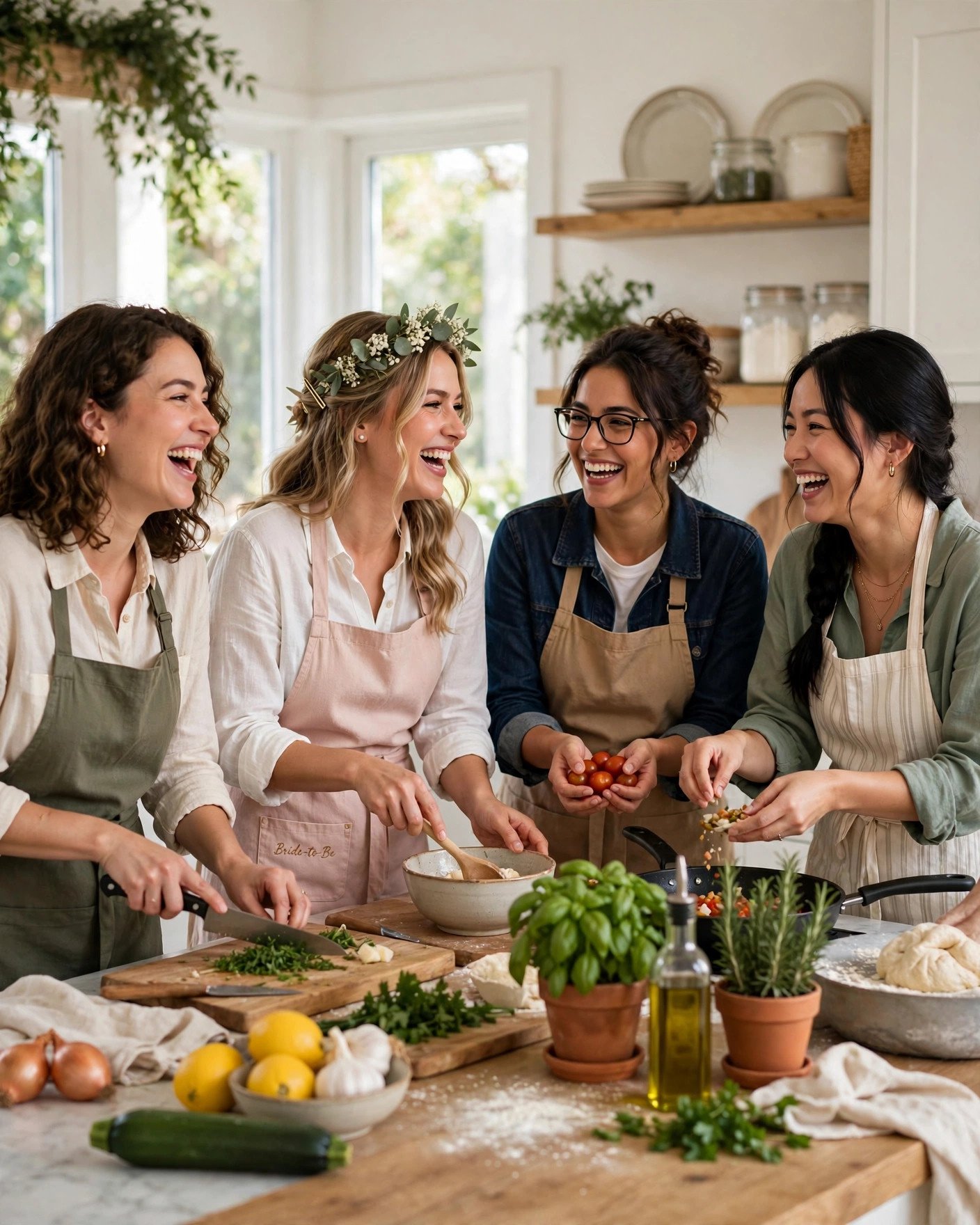Friends enjoying a cooking class experience shower together