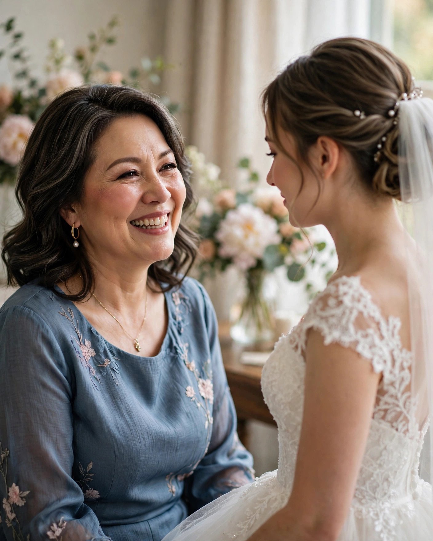 Proud mother of the bride beaming at her daughter at the wedding