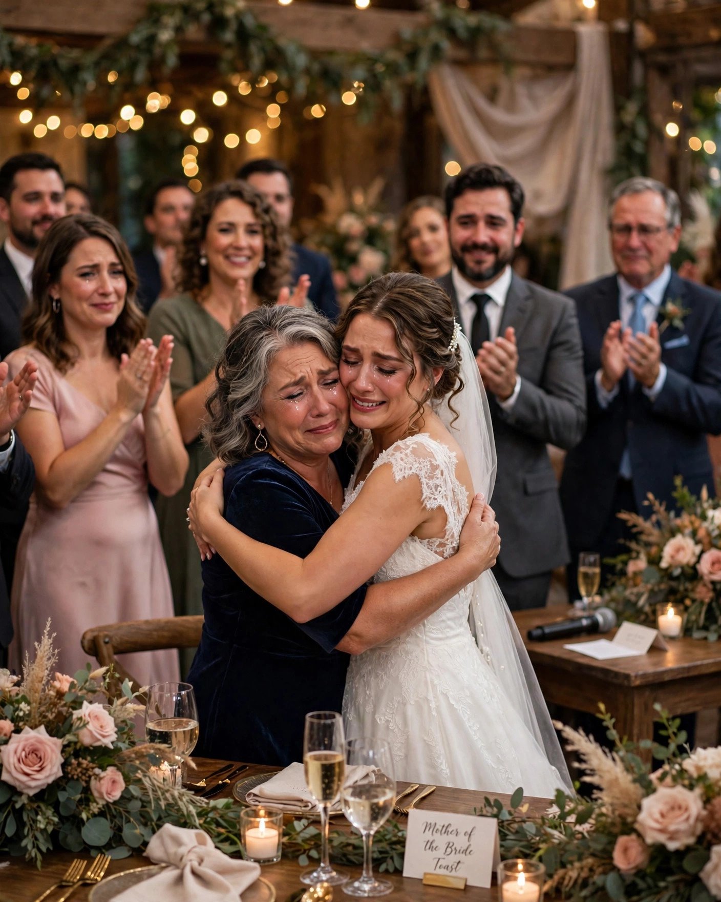 Emotional standing ovation moment after a mother of the bride toast
