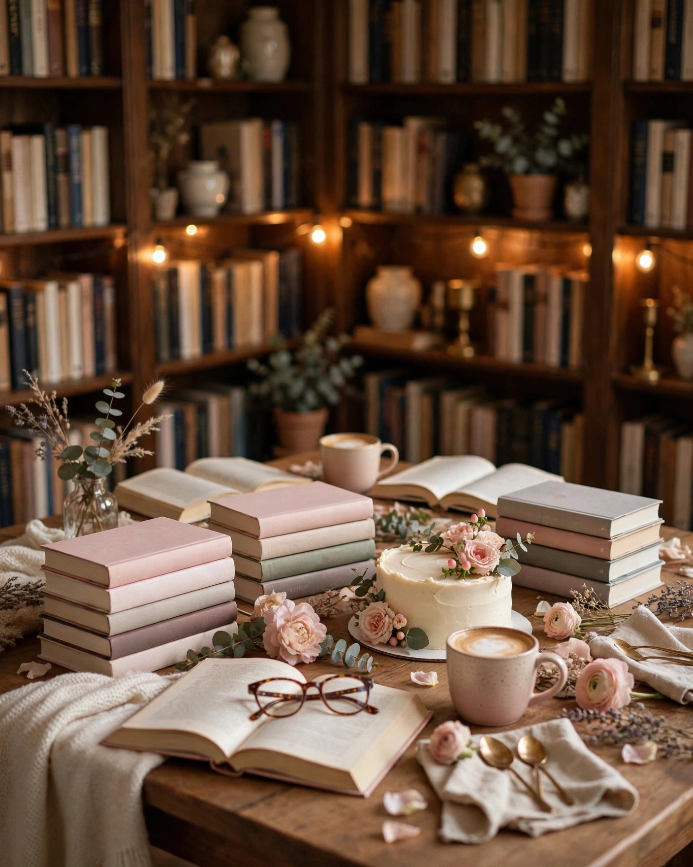 Cozy book club bridal shower with novels and coffee