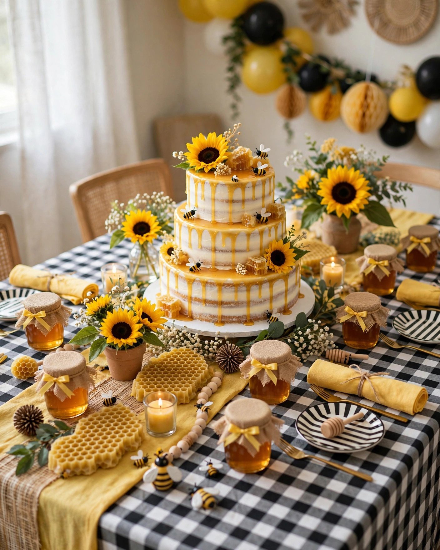 Bride to bee themed bridal shower with honeycomb decor