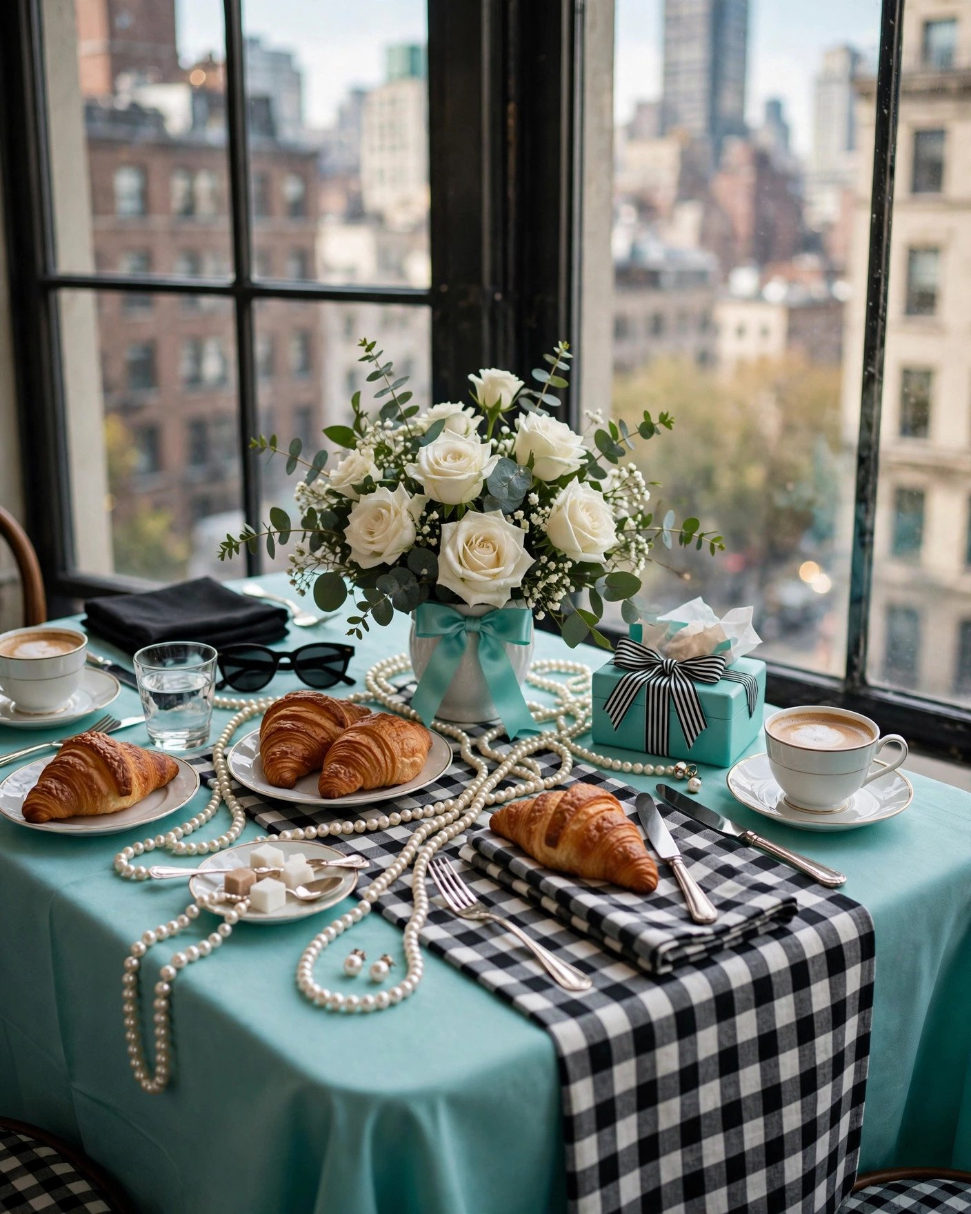Breakfast at Tiffany's inspired bridal shower in blue black and white