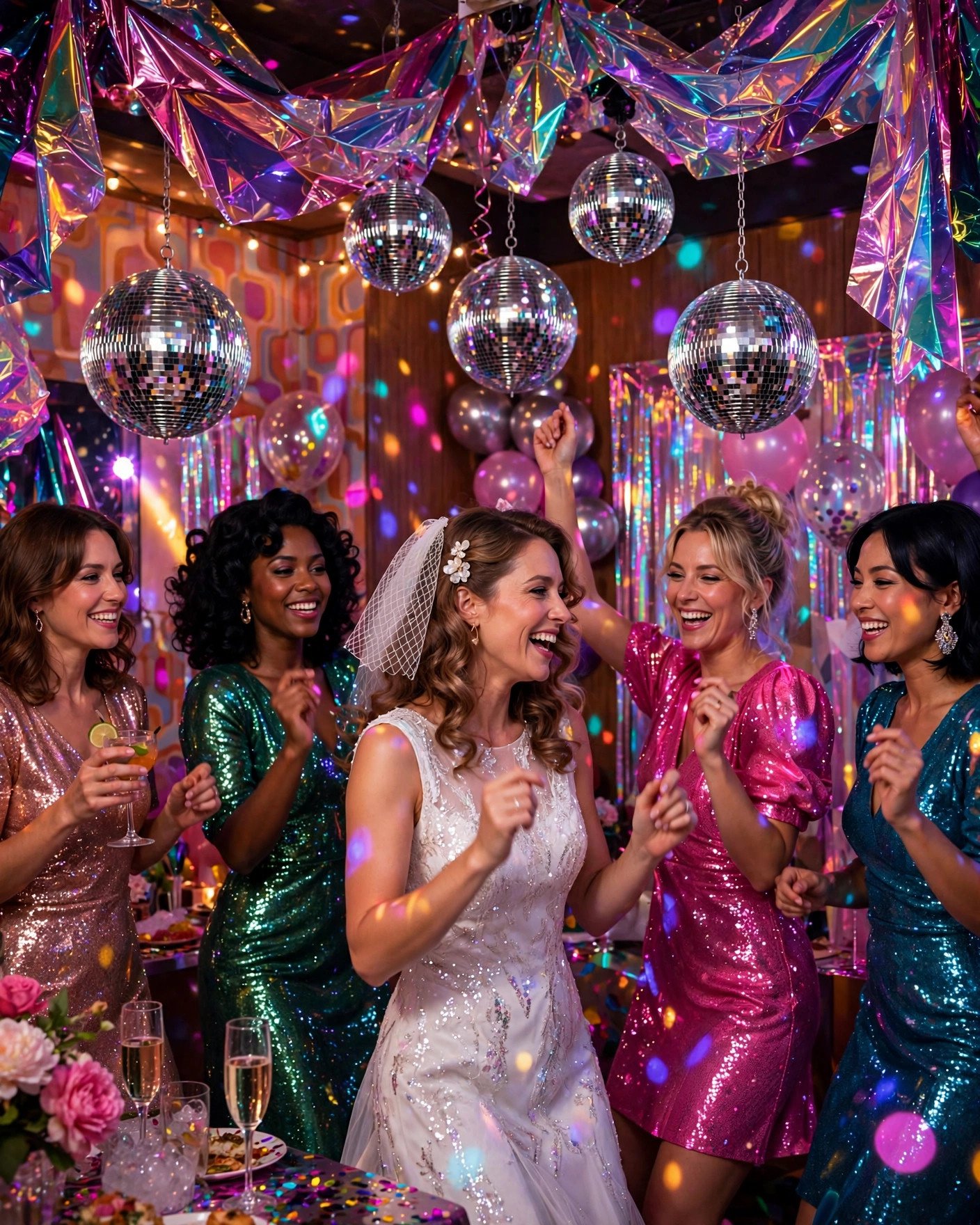 Disco fever bridal shower with mirror balls and sequins