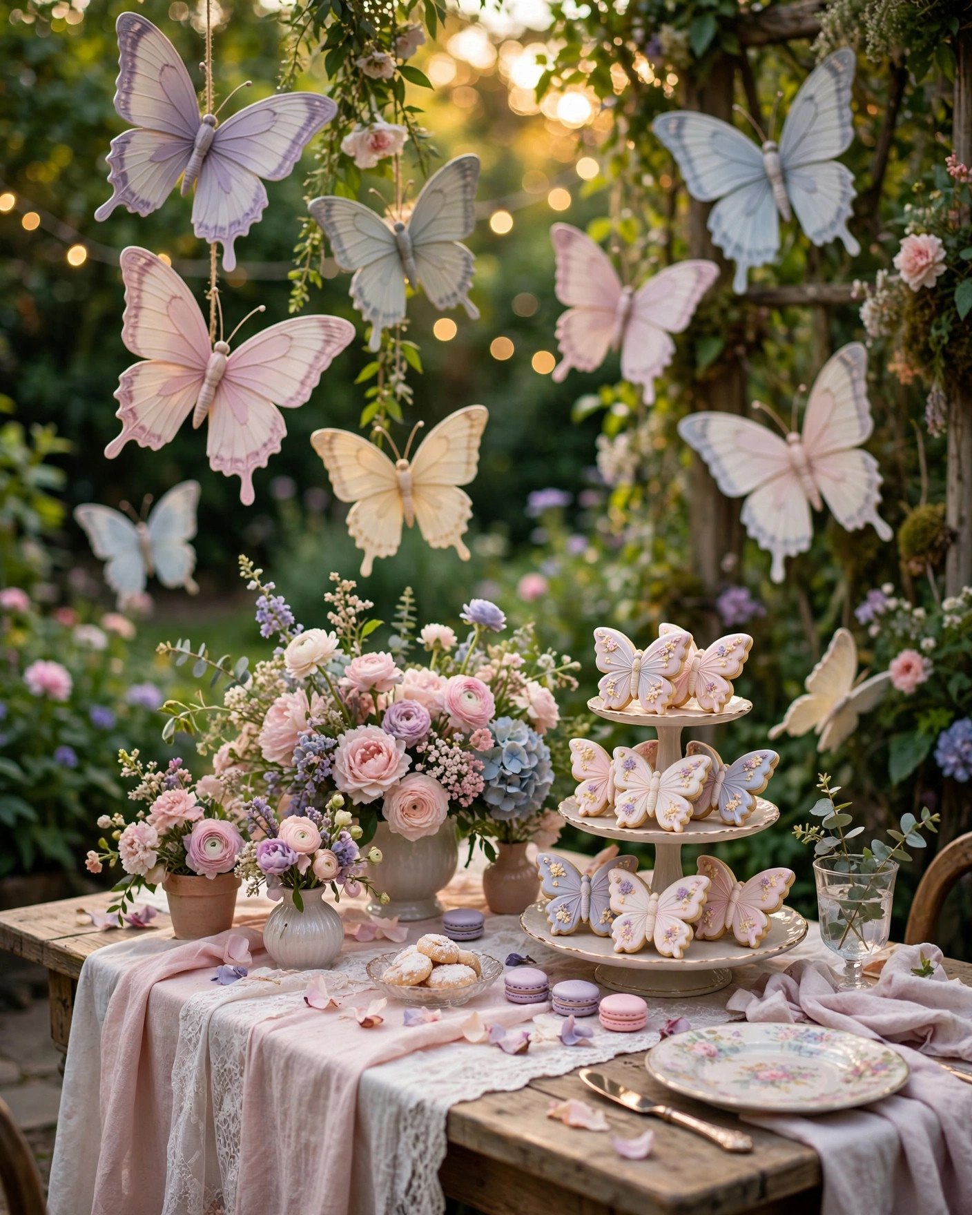 Butterfly garden bridal shower with pastel florals
