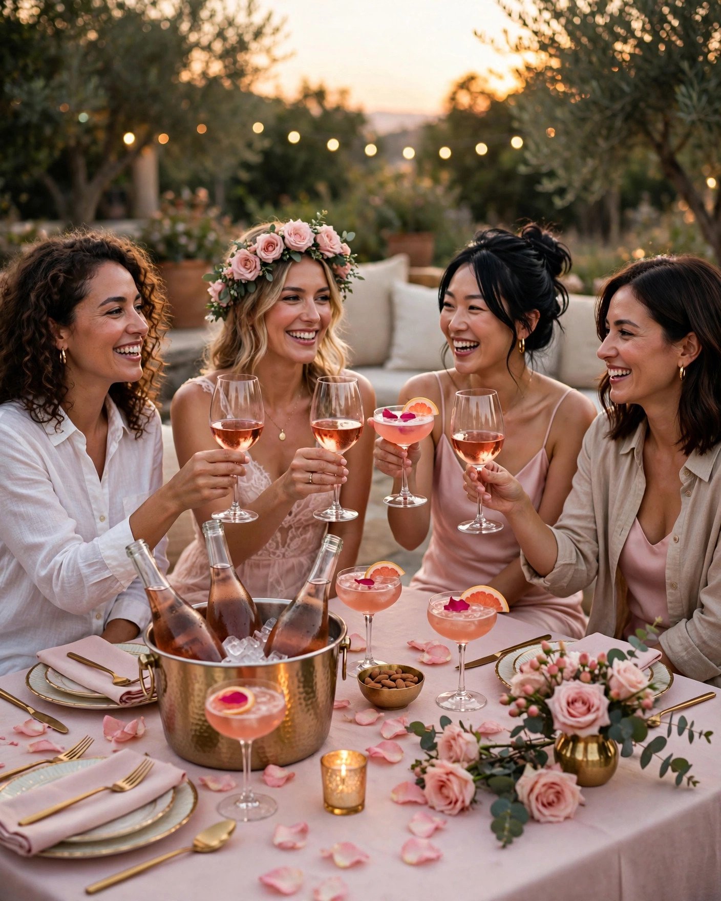 Rose all day bridal shower with blush pink wine