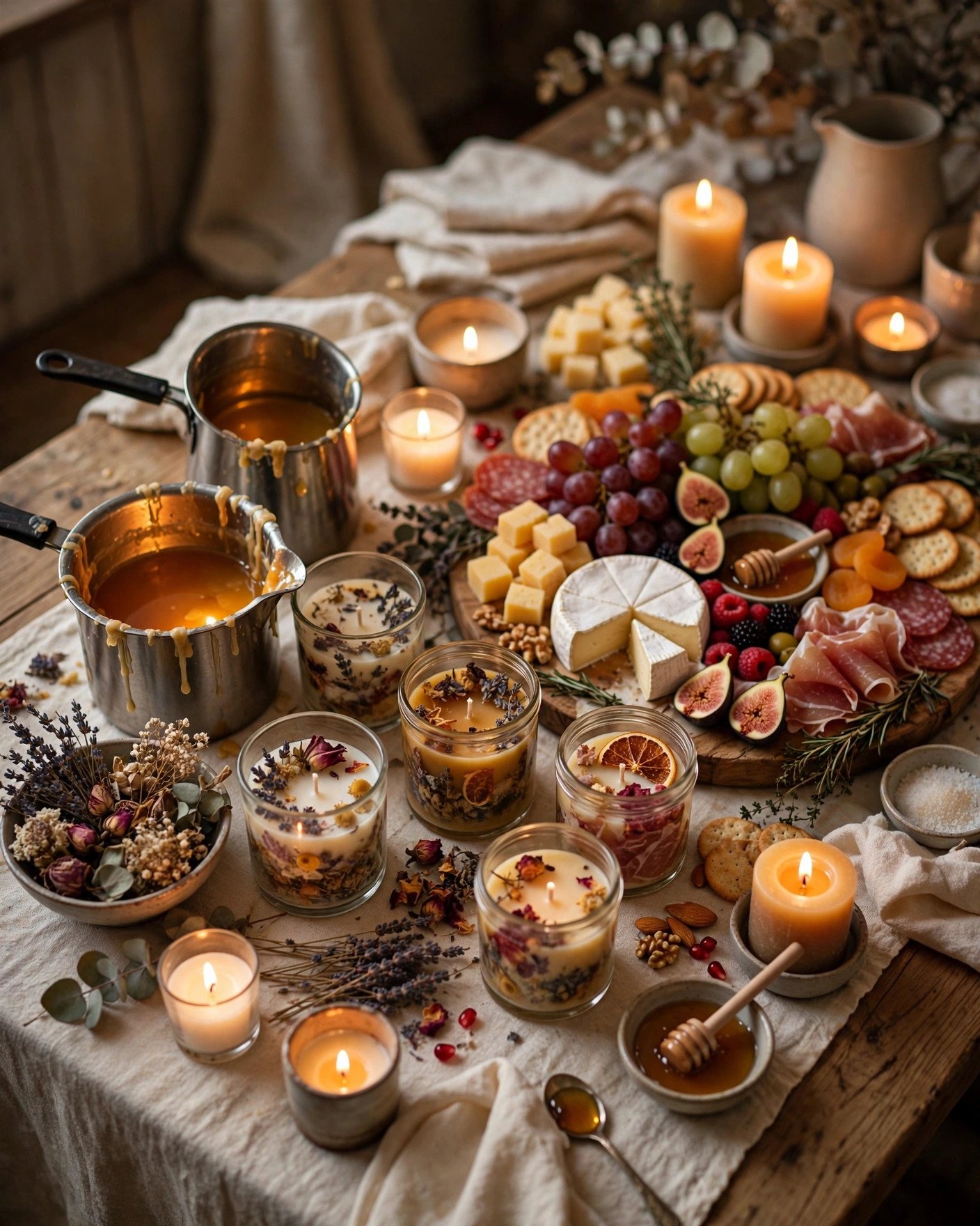 Candle-making and charcuterie night bridal shower with wax pouring and cheese boards