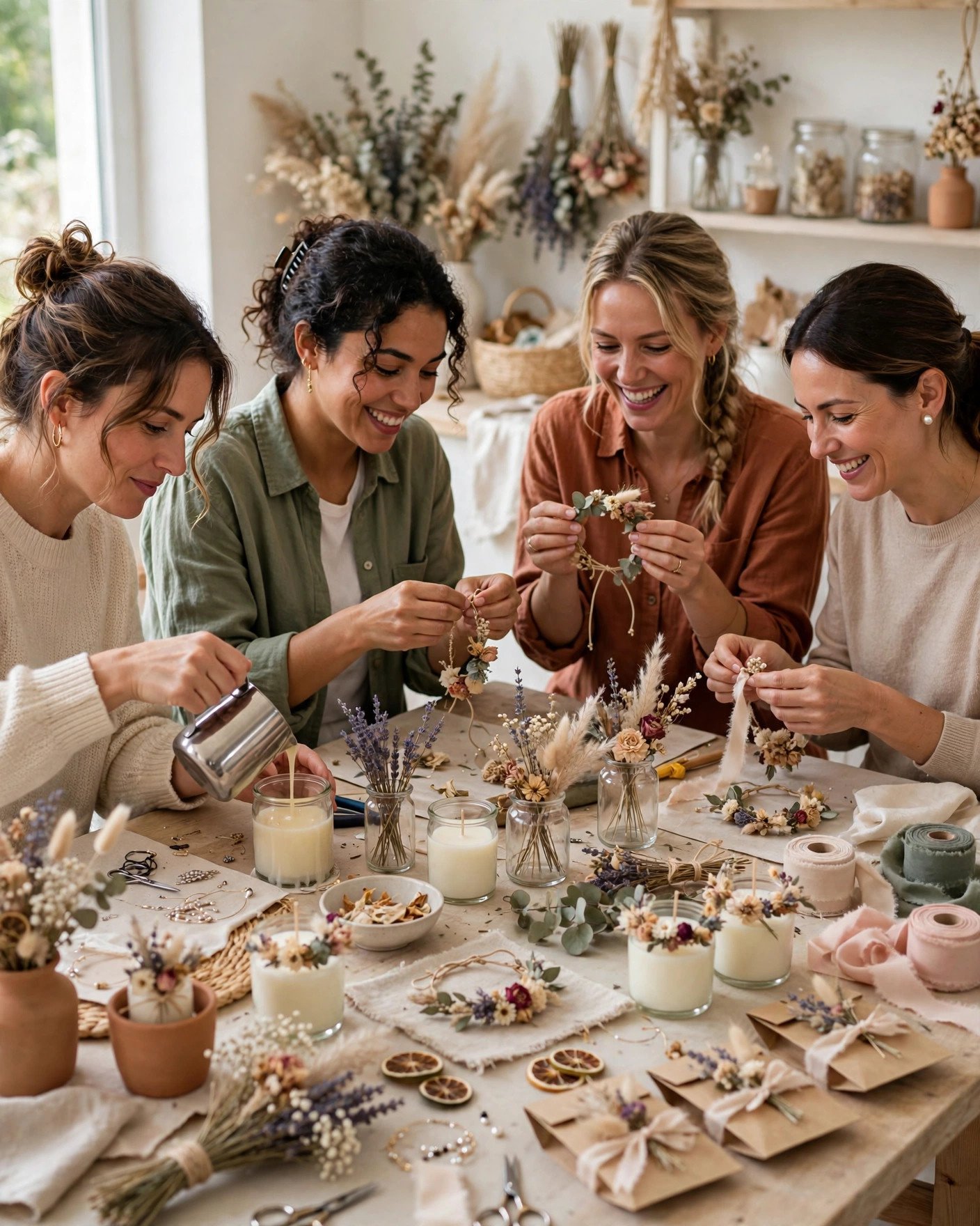 Craft bridal shower with candle making, flower bracelets and DIY stations