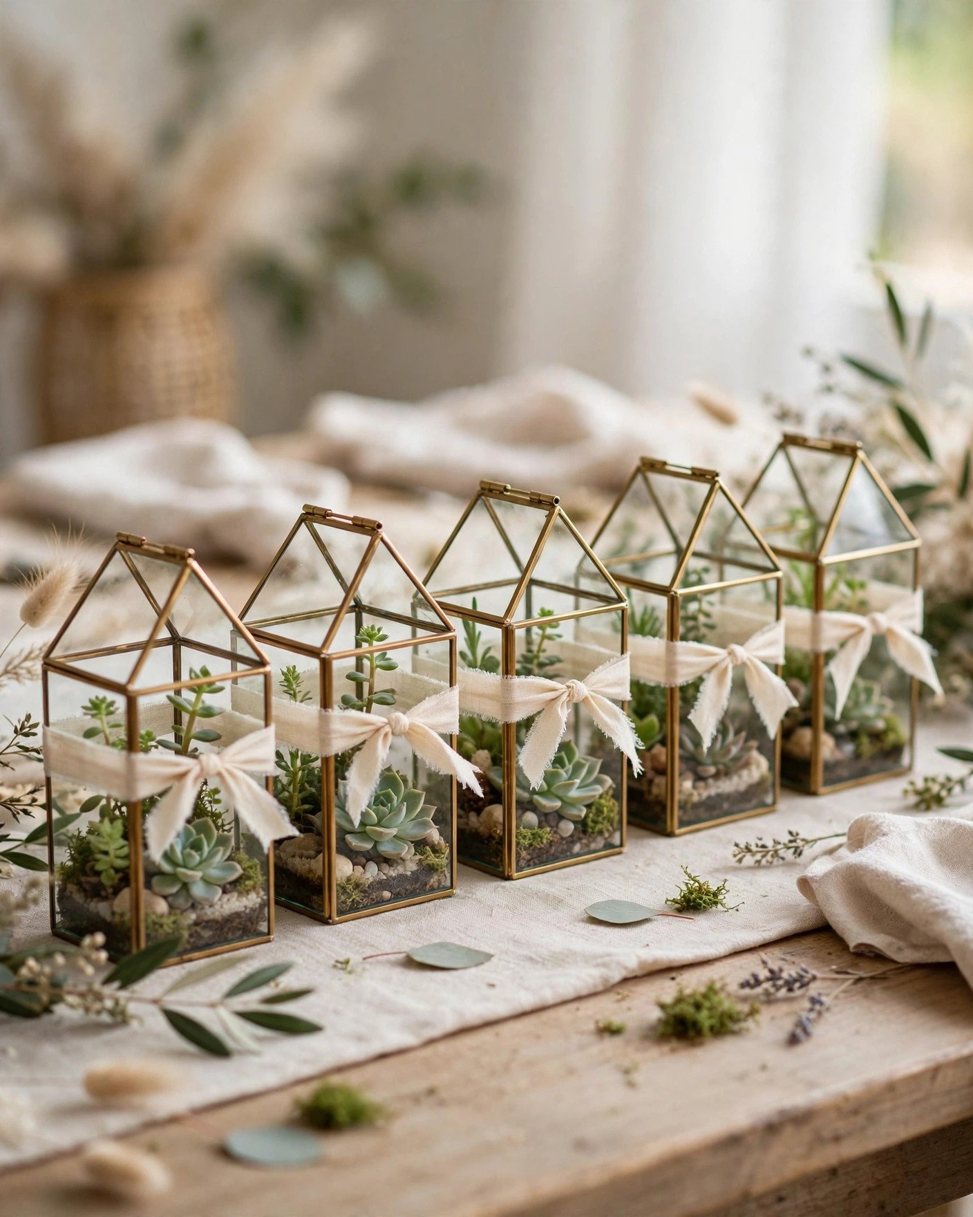 SOCKER mini greenhouse terrariums with succulents as wedding favors