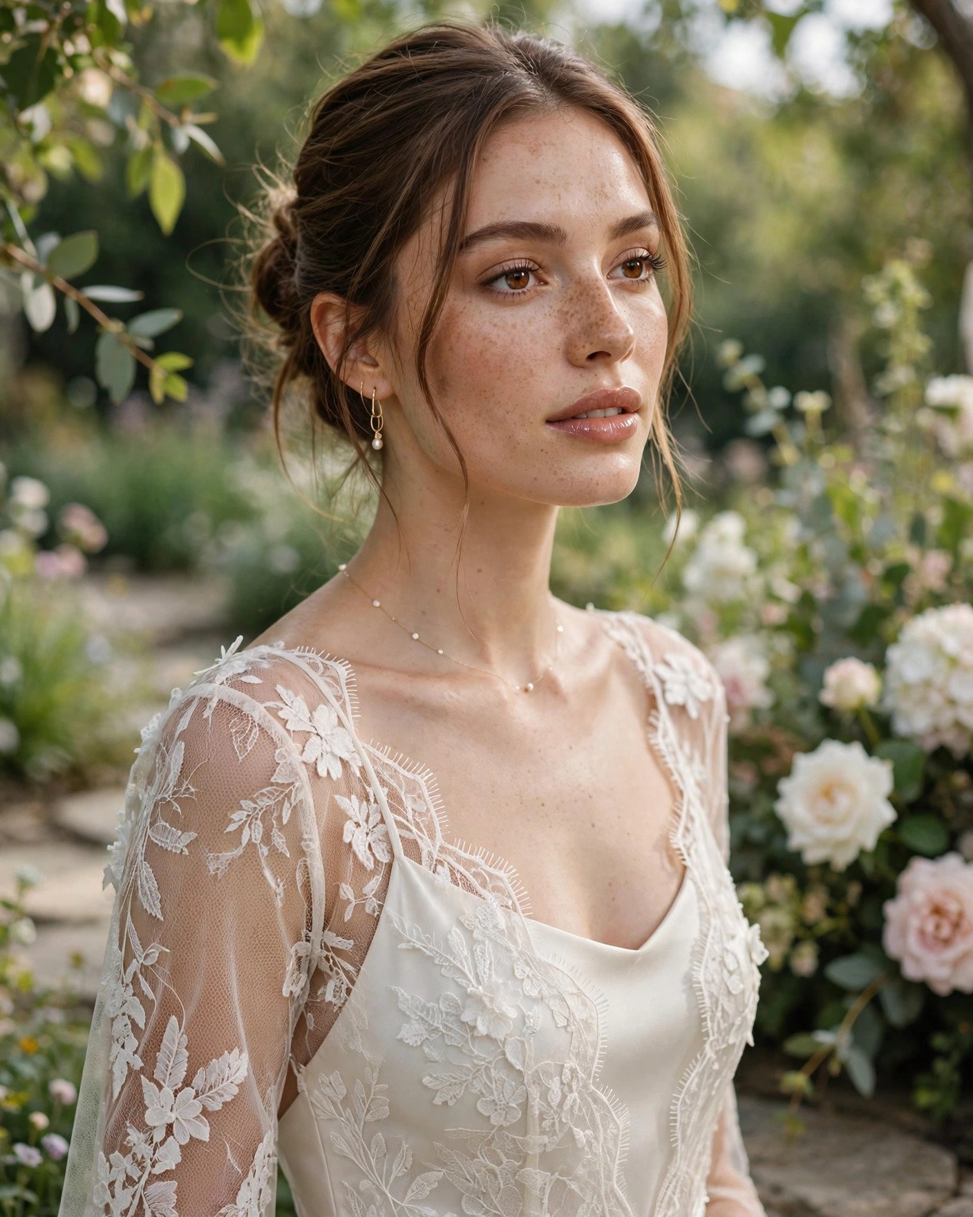 Ivory modern lace overlay slip dress for a daytime garden wedding guest