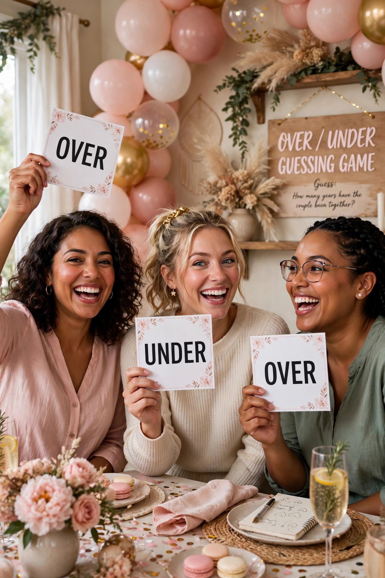 Guests voting over or under in a bridal shower guessing game