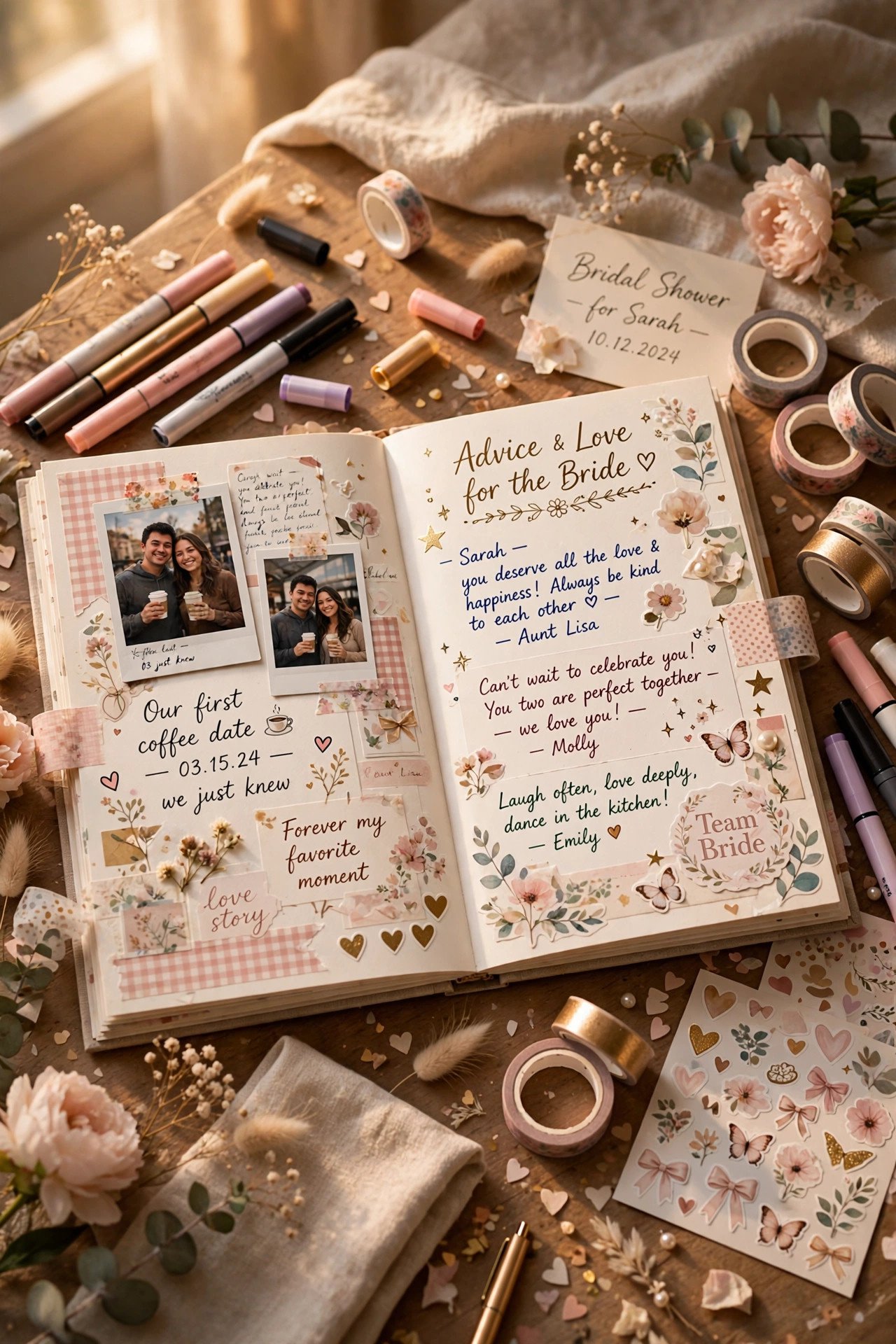 Beautiful memory scrapbook being created for the bride at a bridal shower