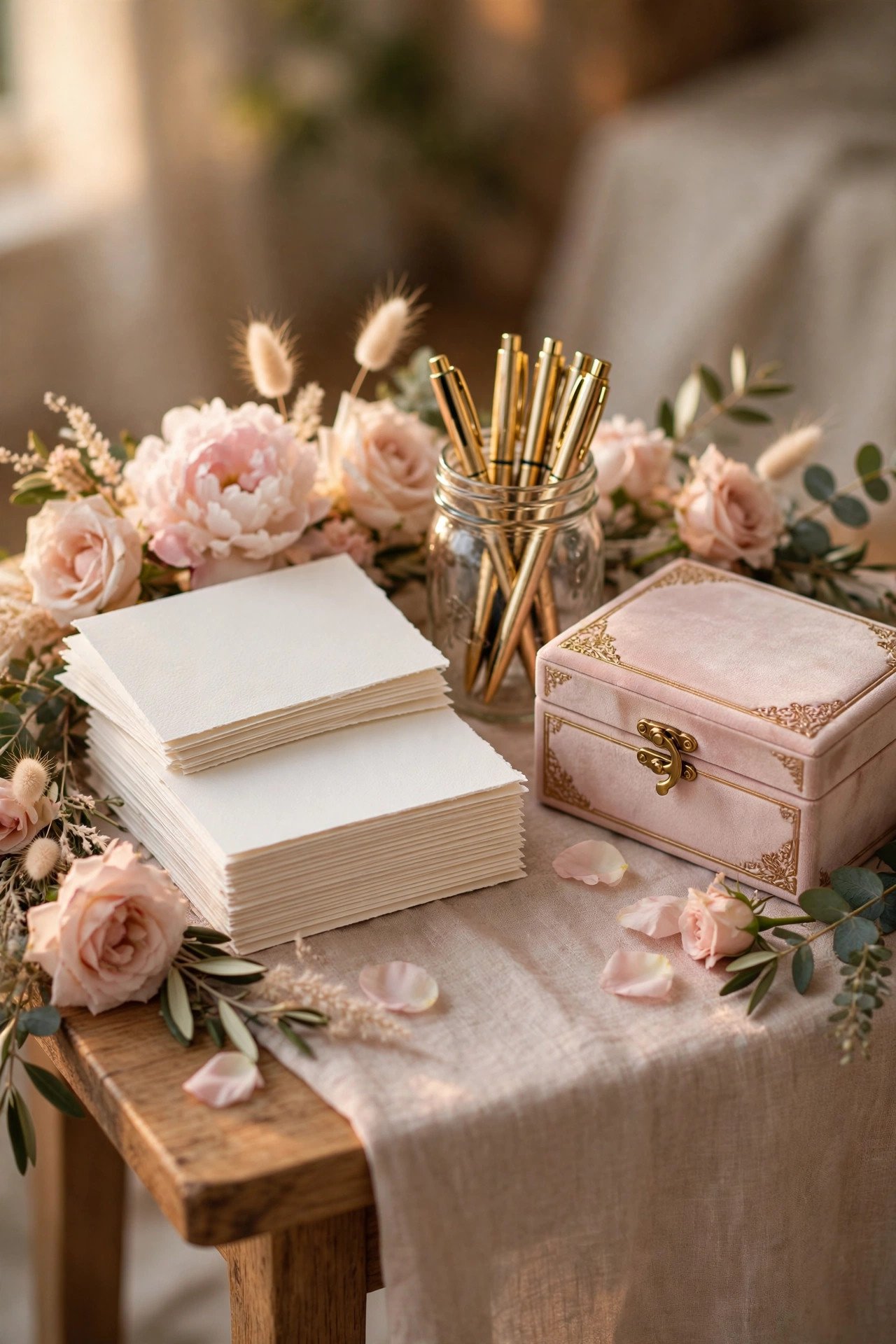 Bridal shower memory and advice card station with handwritten notes