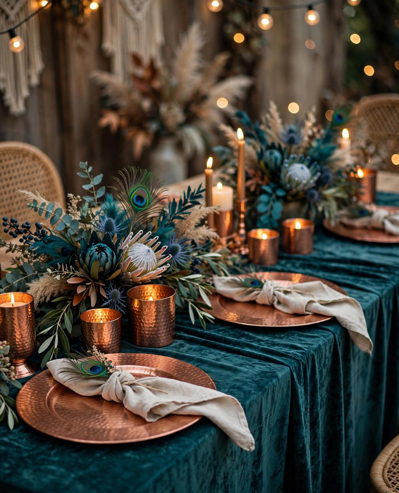 Teal and copper wedding décor with turquoise florals and copper accents