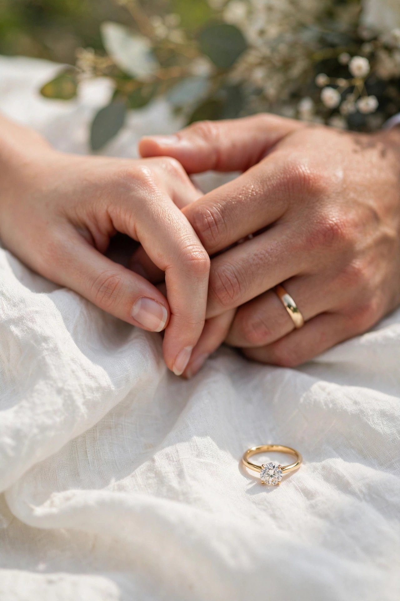 Close-up of a couple holding their marriage license document