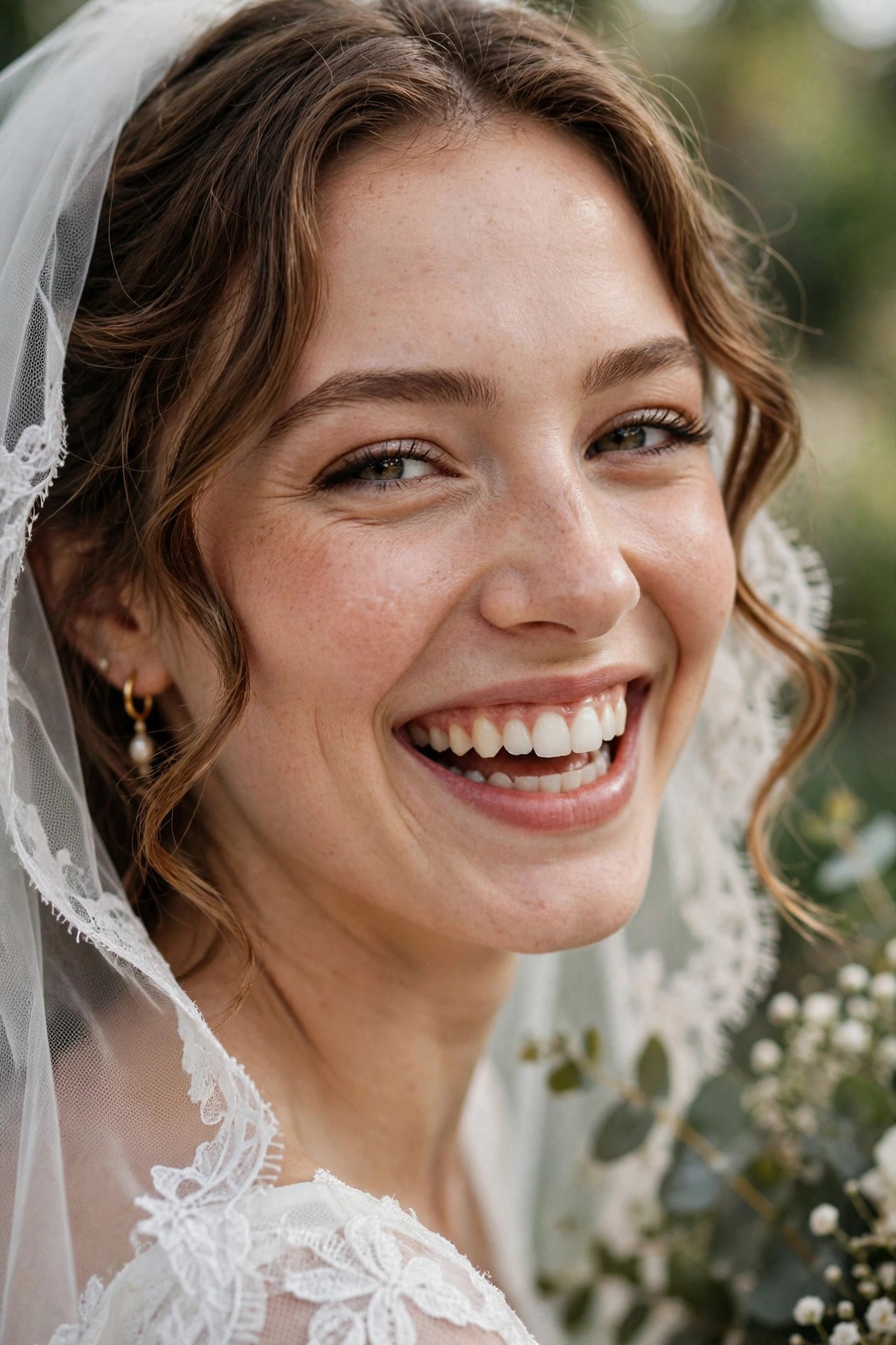 Close-up of a brideβs bright white smile