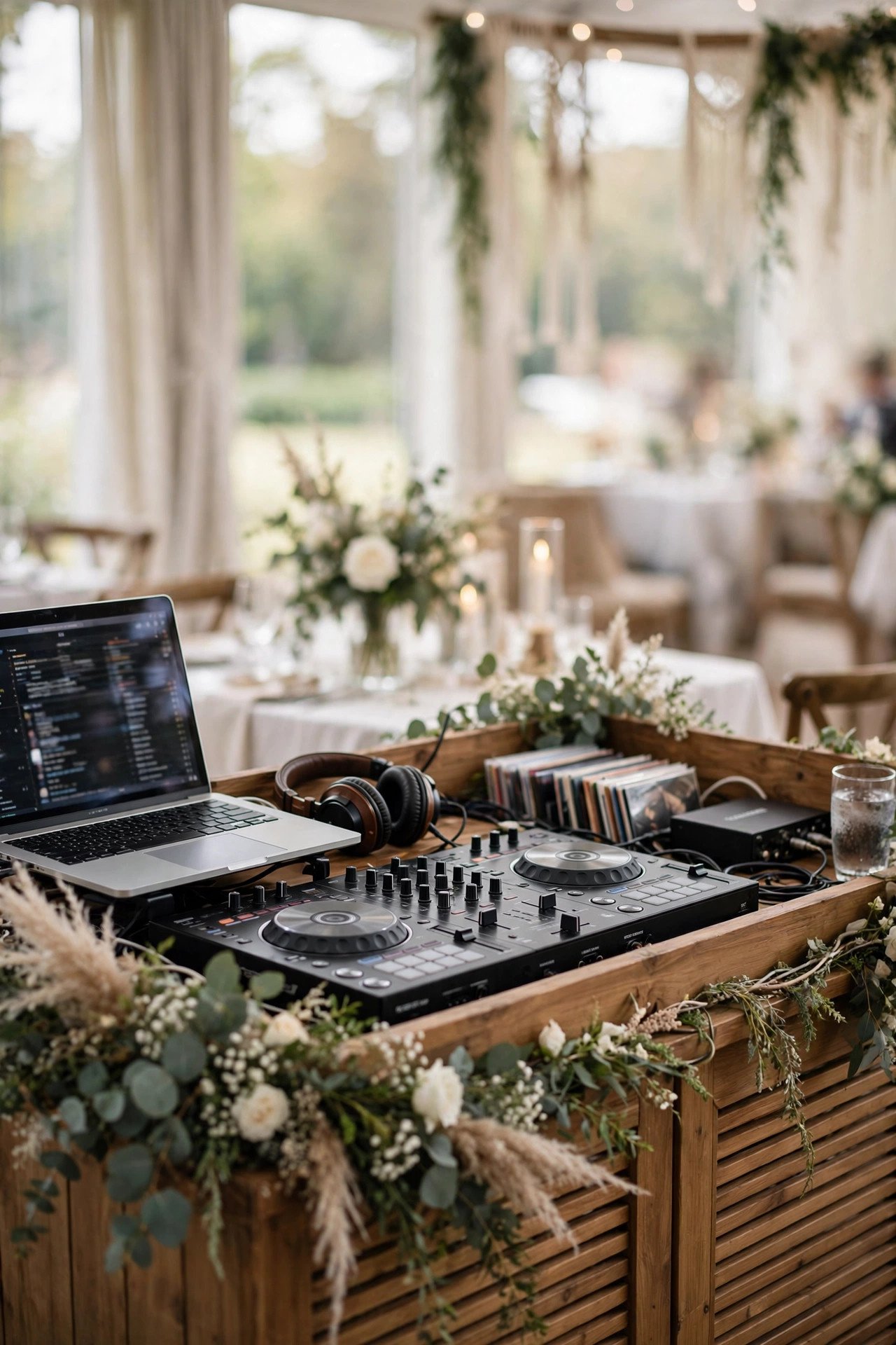 Wedding DJ booth with a final song playlist ready