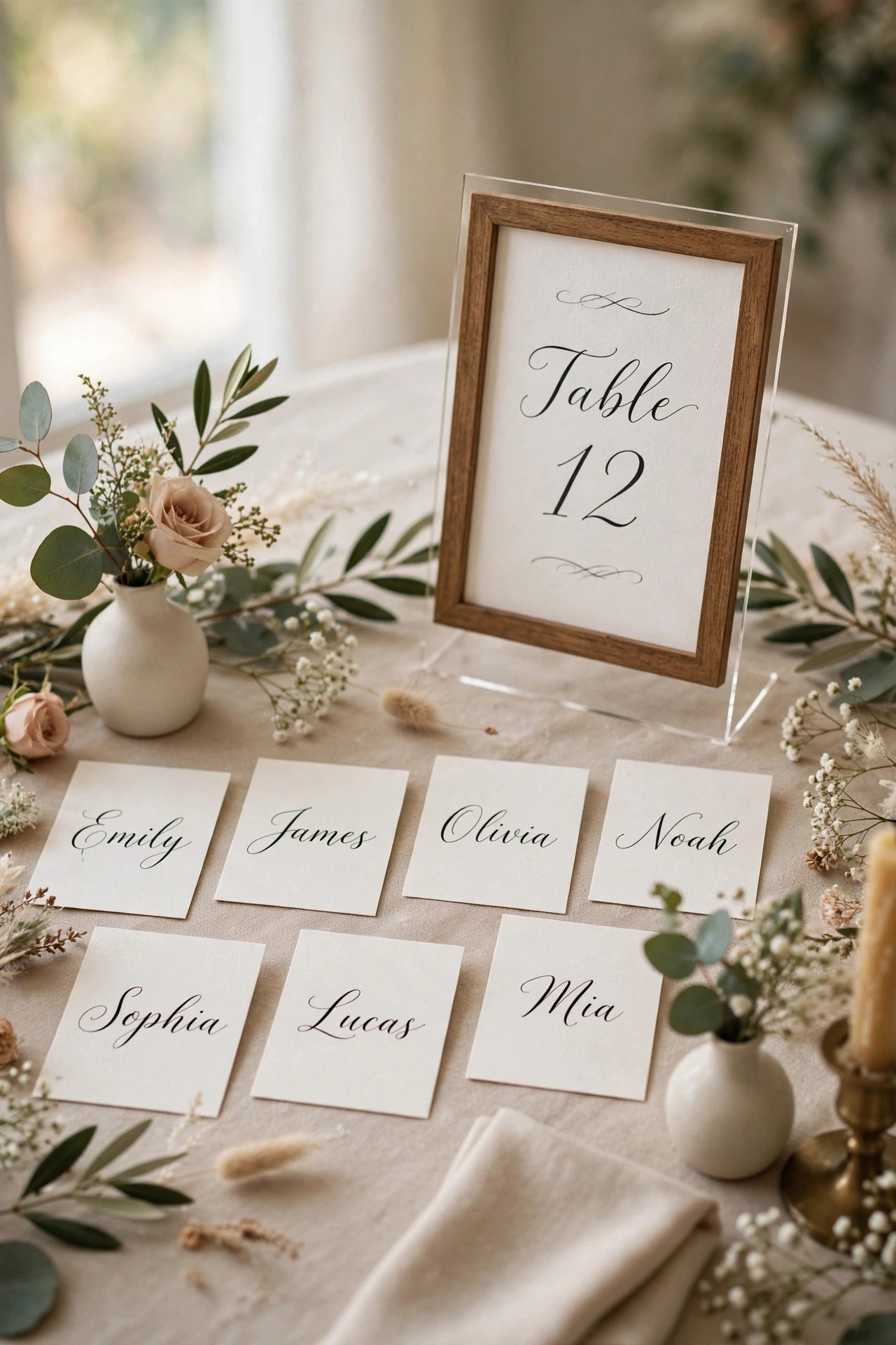 Calligraphy wedding place cards and table signage