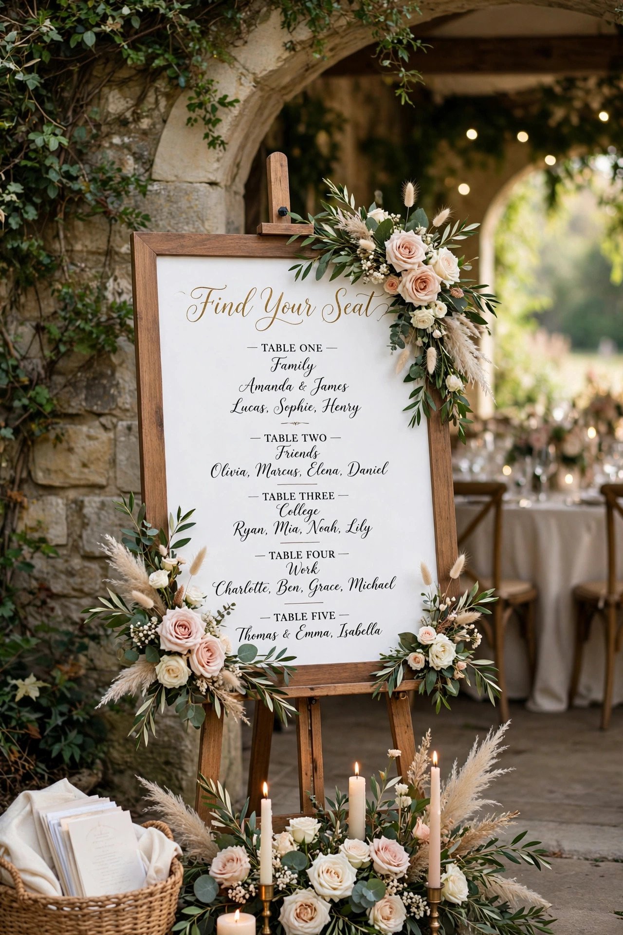 Elegant wedding seating chart with calligraphy names